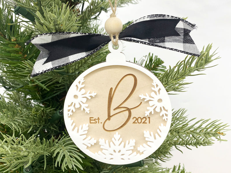 Snowflake Family Monogram Ornament - Custom Initial
