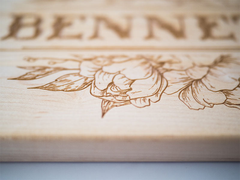 Custom Engraved Maple Cutting Board With Handle - Americana Peony