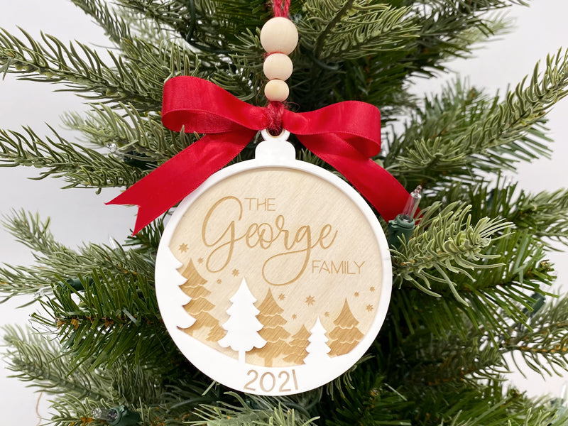 Winter Forest Family Ornament 2022 - Custom Name