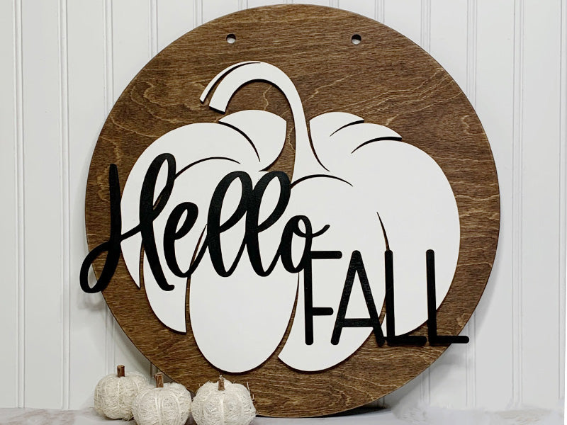 Hello Fall Pumpkin Wall/Door Sign - Round