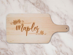 Custom Engraved Maple Cutting Board With Handle - Maple Script