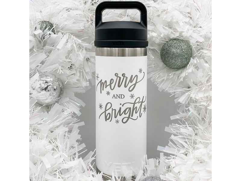 Merry and Bright - White 18 oz. Insulated Bottle w/ Chug Cap