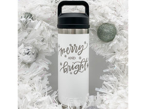 Merry and Bright - White 18 oz. Insulated Bottle w/ Chug Cap