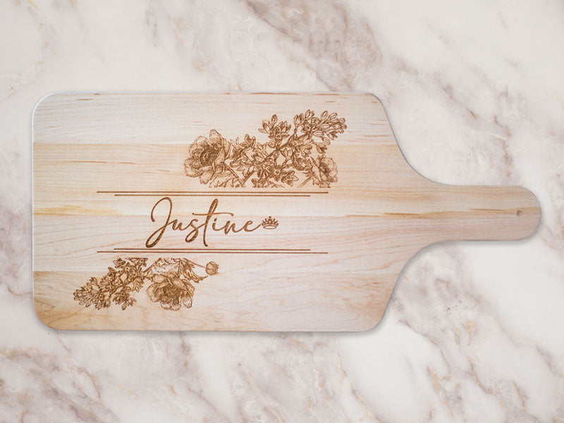 Custom Engraved Maple Cutting Board With Handle - Lilac Script